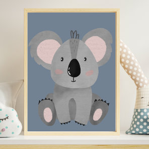 Cute Watercolor Koala Grey Blue Nursery Poster