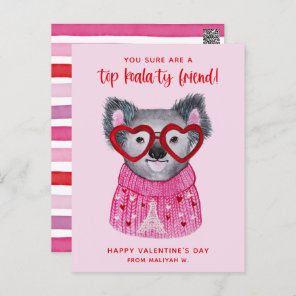 Cute Watercolor Koala Kids Postcard Size Valentine