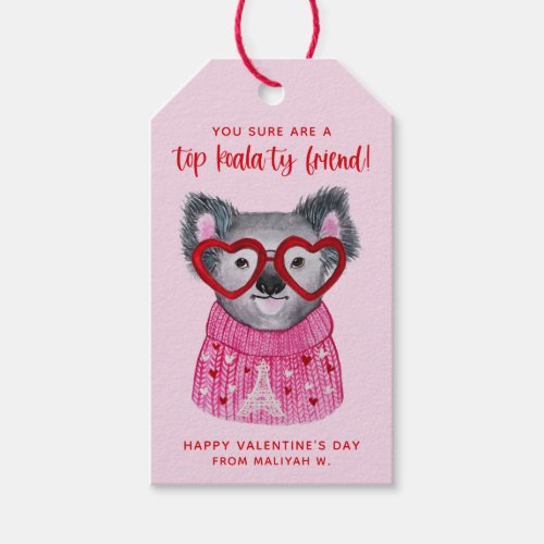 Cute Watercolor Koala Kids Valentine Gift Tags