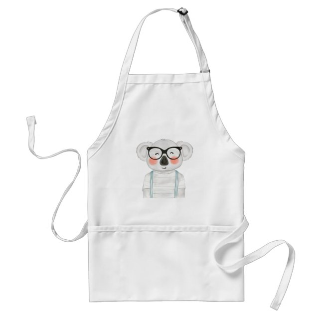 Cute Watercolor Koala with Glasses Adult Apron (Front)