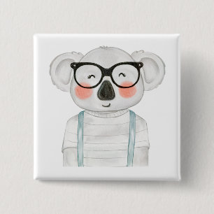 Cute Watercolor Koala with Glasses Button