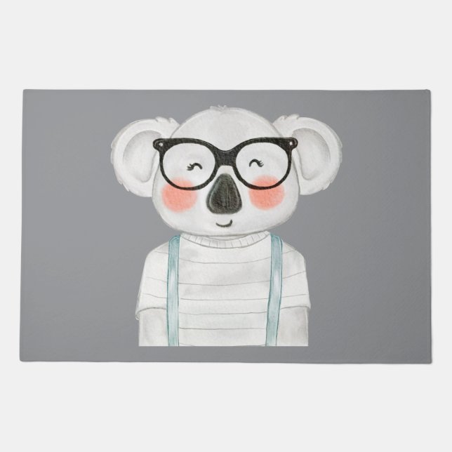 Cute Watercolor Koala with Glasses Doormat (Front)