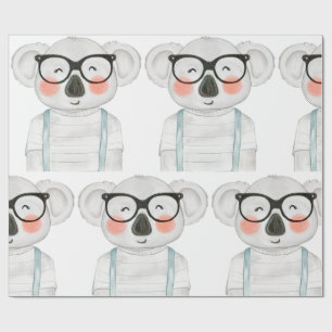 Cute Watercolor Koala with Glasses Wrapping Paper