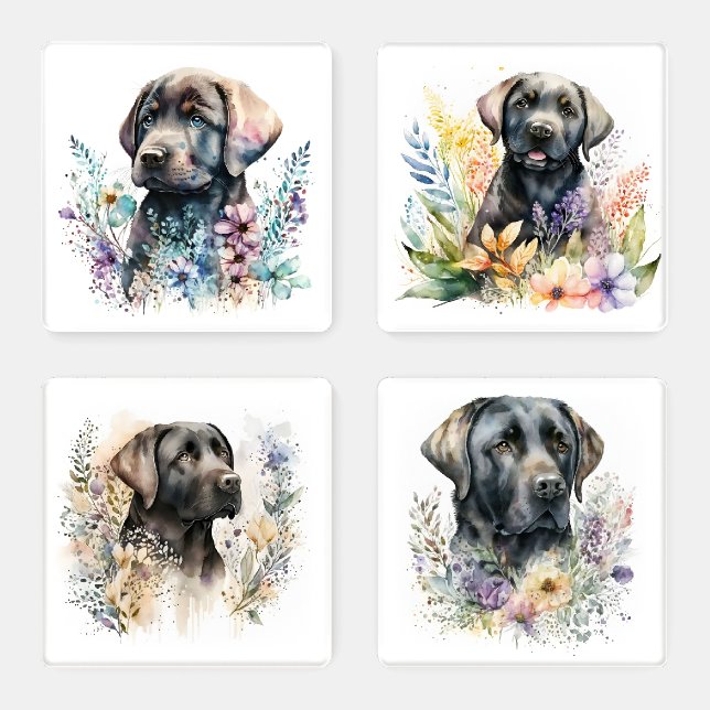 Cute Watercolor Labrador Puppy Dog Coaster Set (Set)