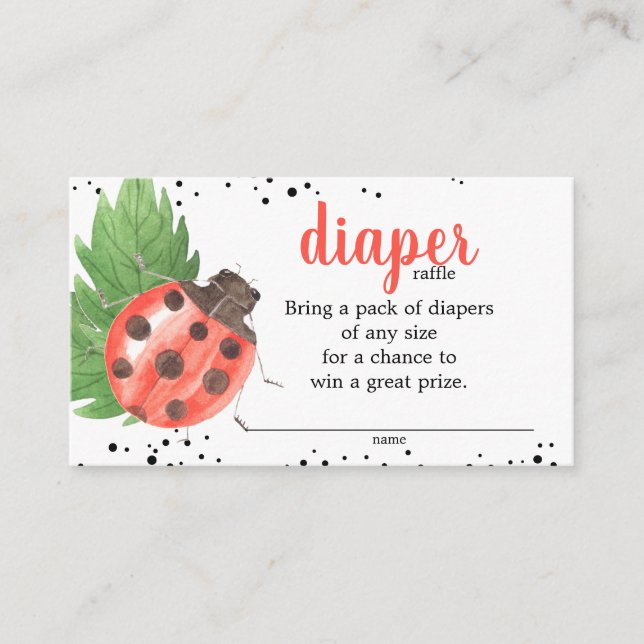 Cute Watercolor Ladybug Baby Shower Diaper Raffle Enclosure Card (Front)