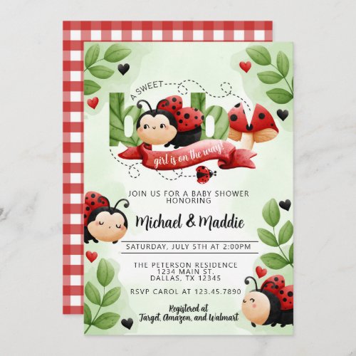 Cute Watercolor Ladybug Beetle Insect Baby Shower Invitation