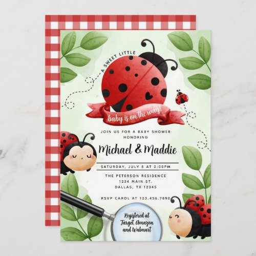 Cute Watercolor Ladybug Beetle Insect Baby Shower Invitation