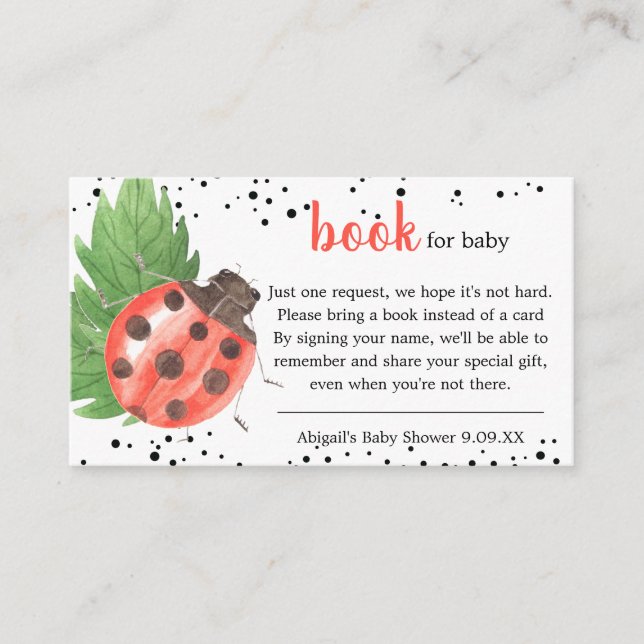Cute Watercolor Ladybug Book Request Baby Shower Enclosure Card (Front)