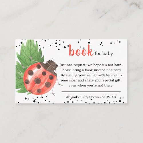 Cute Watercolor Ladybug Book Request Baby Shower Enclosure Card
