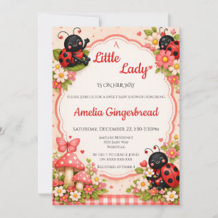 Cute Watercolor Ladybug Floral Baby Shower Invitation