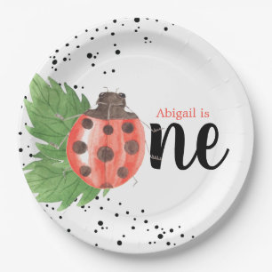 Cute Watercolor Ladybug Polka Dots 1st Birthday Paper Plates