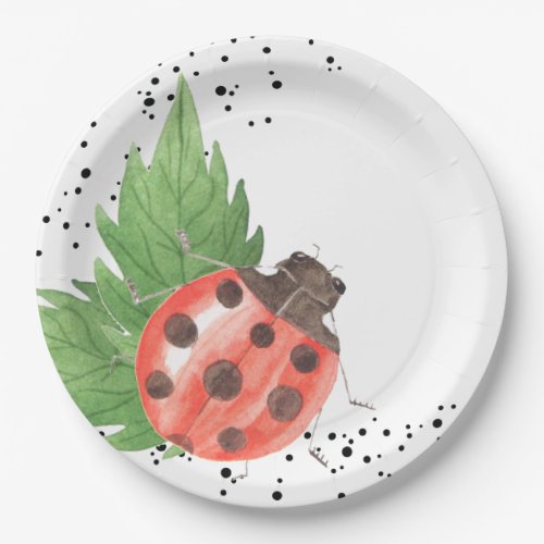 Cute Watercolor Ladybug with Polka Dots Paper Plates