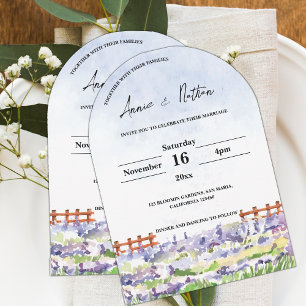 Cute Watercolor Landscape Lavender Fields Wedding Invitation