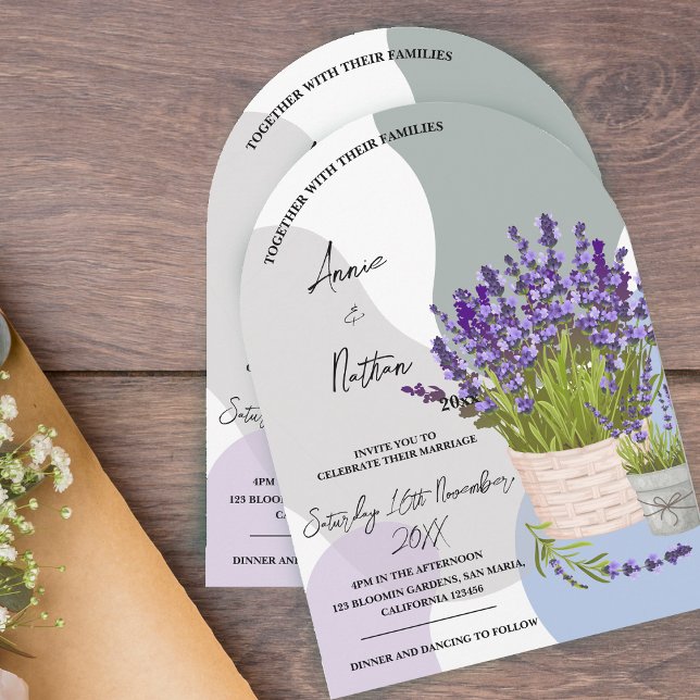 Cute Watercolor Lavender Stems in a Basket Wedding Invitation (Cute Watercolor Lavender Stems in a Basket Wedding Invitation)
