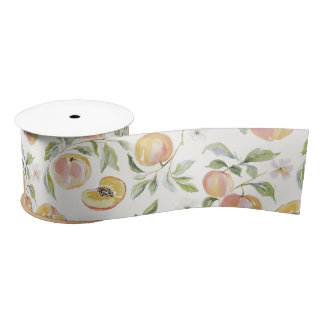 Cute Watercolor Leafy Peach Botanical Satin Ribbon