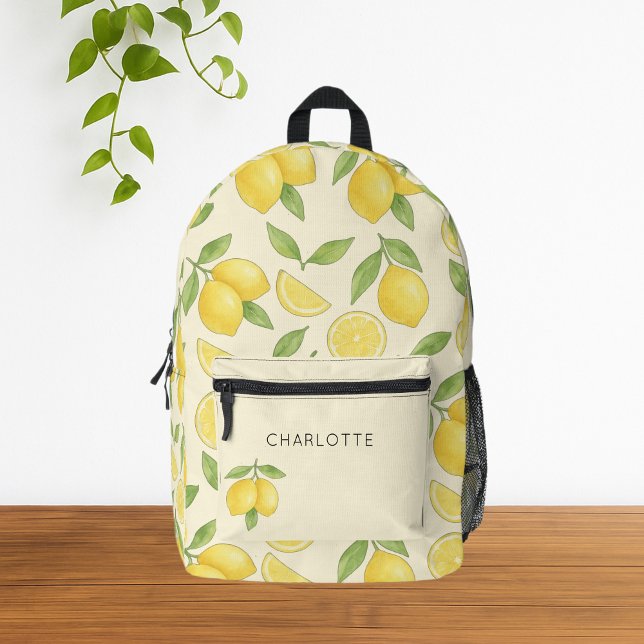 Cute Watercolor Lemon Pattern  Printed Backpack (Cute Yellow Watercolor Lemon  Pattern Beige Backpack)