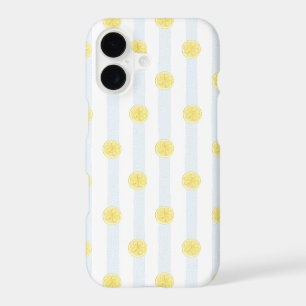 Cute Watercolor Lemon Yellow Blue Stripes iPhone 17 Case