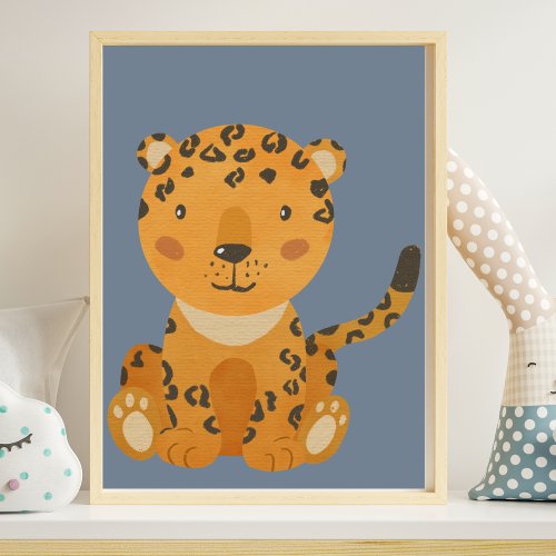 Cute Watercolor Leopard Animal Nursery Poster