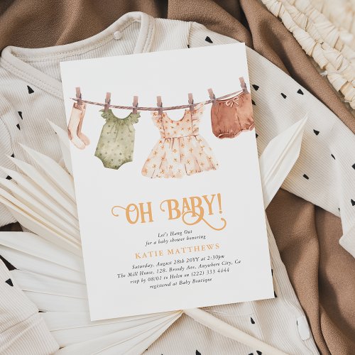 Cute Watercolor Lets Hang Out Girl Oh Baby Shower Invitation