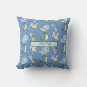 Cute Watercolor Light Blue Dinosaur Pattern Throw Pillow
