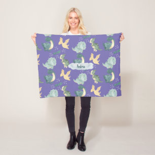Cute Watercolor Light Purple Dinosaur Fleece Blanket