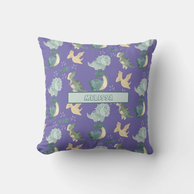 Cute Watercolor Light Purple Dinosaur Pattern Throw Pillow (Front)