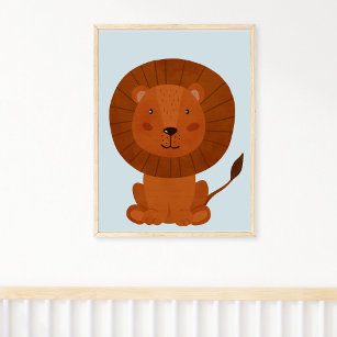 Cute Watercolor Lion Animal Nursery Poster