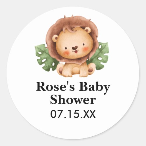 Cute Watercolor Lion Baby Shower Classic Round Sticker