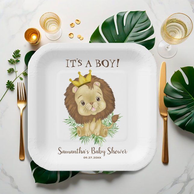 Cute Watercolor Lion Baby Shower Theme Paper Plates (Creator Uploaded)