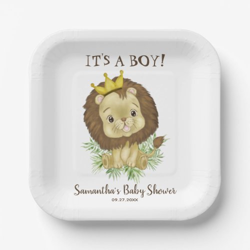Cute Watercolor Lion Baby Shower Theme Paper Plates