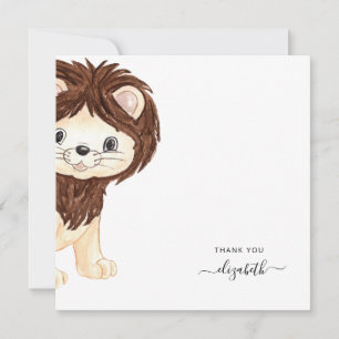 Cute Watercolor Lion Blank Baby Shower Thank You Card
