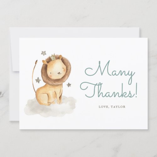 Cute Watercolor Lion Prince Birthday Party Thank You Card