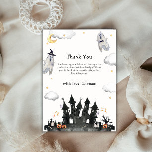 Cute Watercolor Little Boo Ghost House Baby Shower Thank You Card
