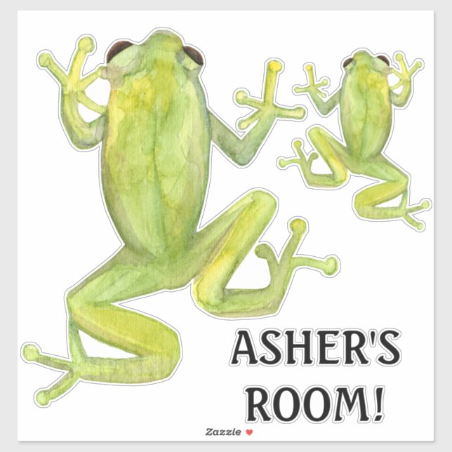 Cute Watercolor Little Boys Room Tree Frog Name Sticker (Sheet)