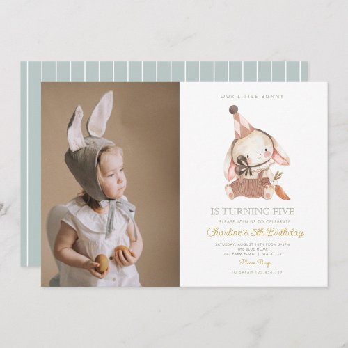 Cute Watercolor Little Bunny Carrot Birthday Invitation