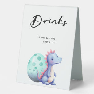 Cute Watercolor Little Dinosaur Baby Shower Drinks Table Tent