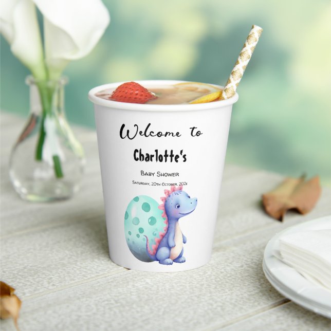 Cute Watercolor Little Dinosaur Baby Shower Paper Cups (Insitu)