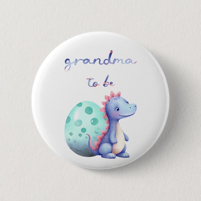 Cute Watercolor Little Dinosaur Grandma-to-be Button (Front)