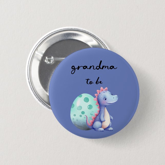 Cute Watercolor Little Dinosaur Grandma-to-be Button (Front & Back)