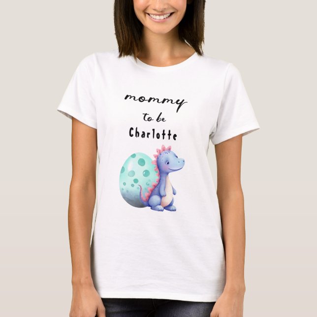 Cute Watercolor Little Dinosaur Mommy-to-be T-Shirt (Front)