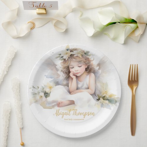 Cute Watercolor Little Girl Angel Religious Paper Plates