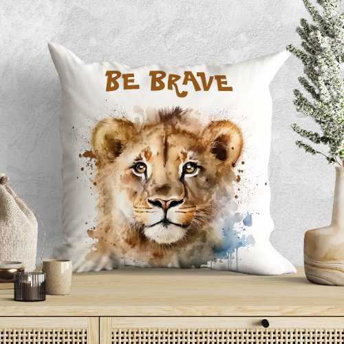 Cute Watercolor Little Lion Motivation Throw Pillow