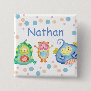 Cute Watercolor Little Monsters Personalised Button