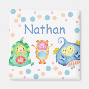 Cute Watercolor Little Monsters Personalised Magnet