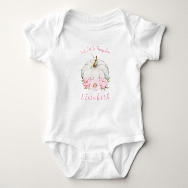 Cute Watercolor Little Pumpkin Floral Baby Bodysuit (Front)
