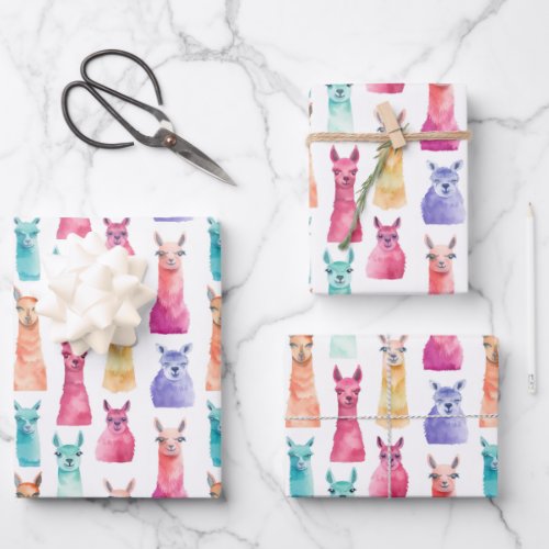 Cute Watercolor Llama Alpaca Pattern Wrapping Paper Sheets