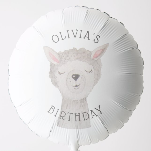Cute Watercolor Llama Birthday | Alpaca Party Kids Balloon (Front)