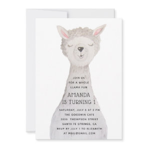 Cute Watercolor Llama Birthday | Boho Kids Party Invitation