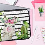 Cute Watercolor Llama | Floral Cactus & Stripes Laptop Sleeve<br><div class="desc">Featuring beautiful hand painted llama and cactus! Trendy monogrammed design. Add your name for a personalized touch. Add your custom wording to this design by using the "Edit this design template" boxes on the right hand side of the item, or click the blue "Customize it" button to arrange the text,...</div>