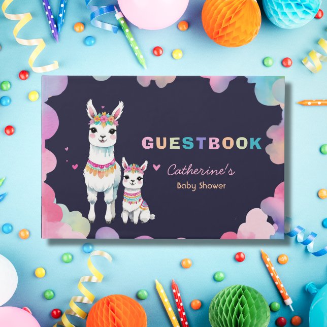 Cute Watercolor Llama Mama Mexican Baby Shower Guest Book (Creator Uploaded)
